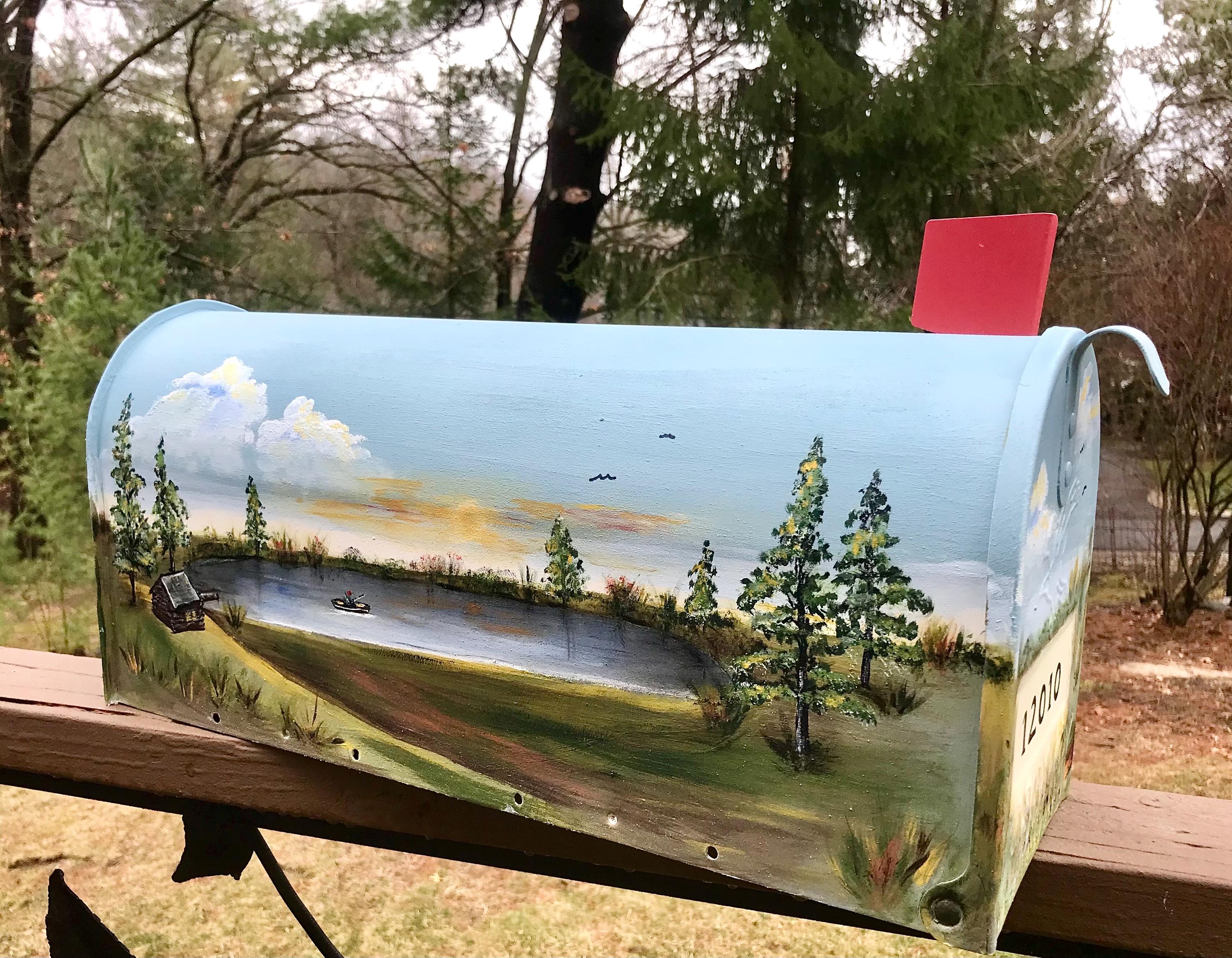 Fishermans Mailbox, Lake Cabin Mailbox, Hand Painted, Standard Size