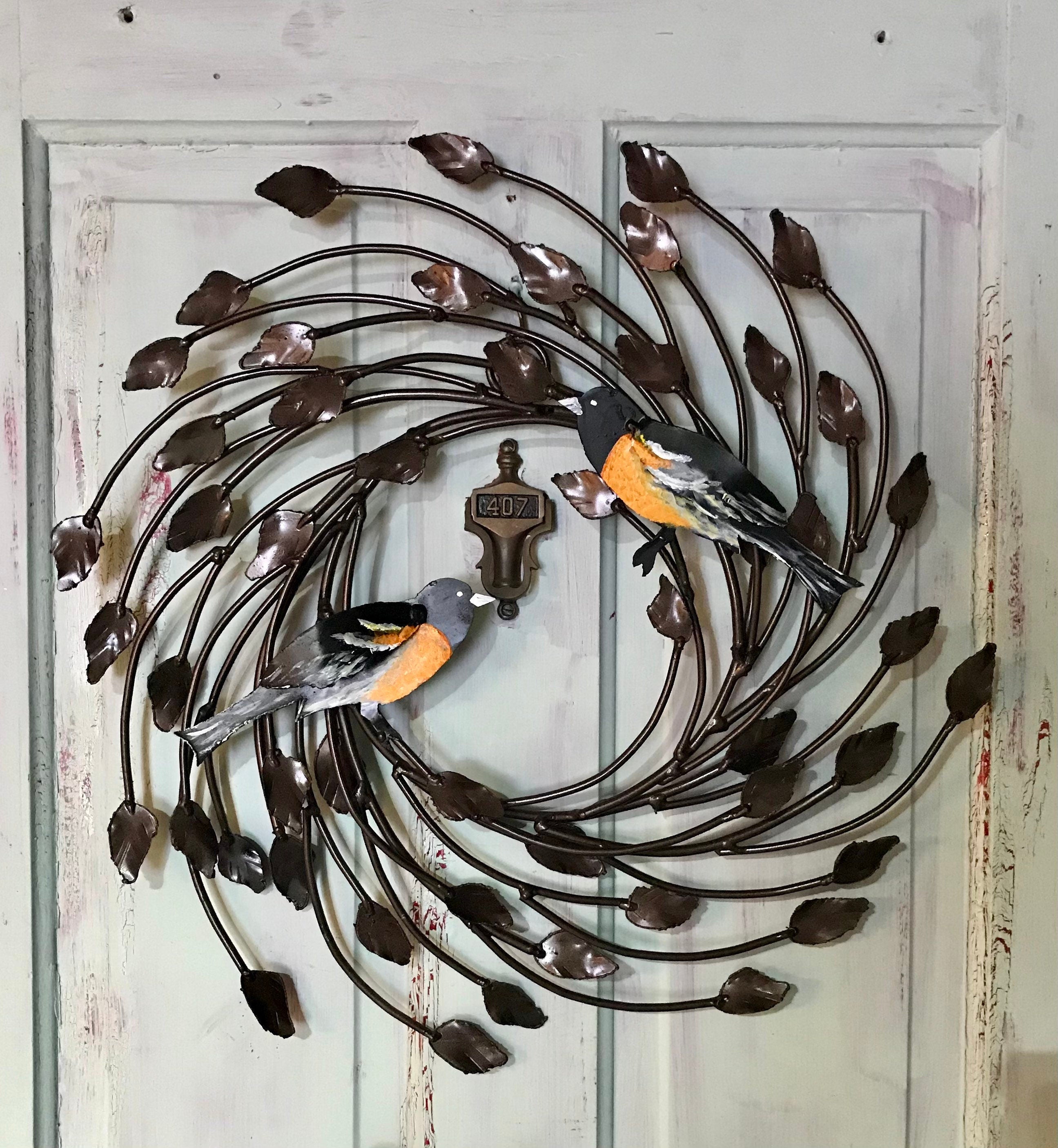Metal Vines Wreath: Dragonfly, Bees, Birds - Door Decor