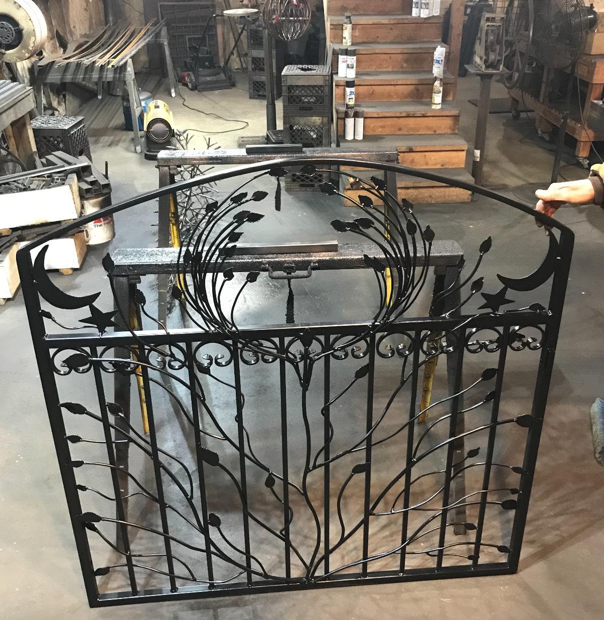 Handcrafted Iron Garden Gate: Woodland Scene, 4 ft Wide