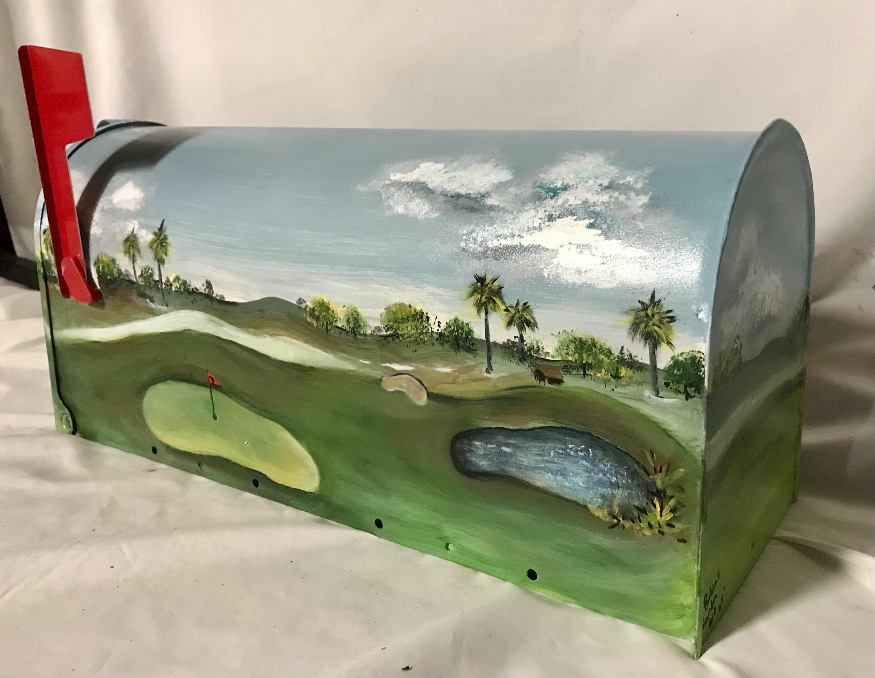 Golfers Mailbox, Hand painted, Custom Address, Standard Size