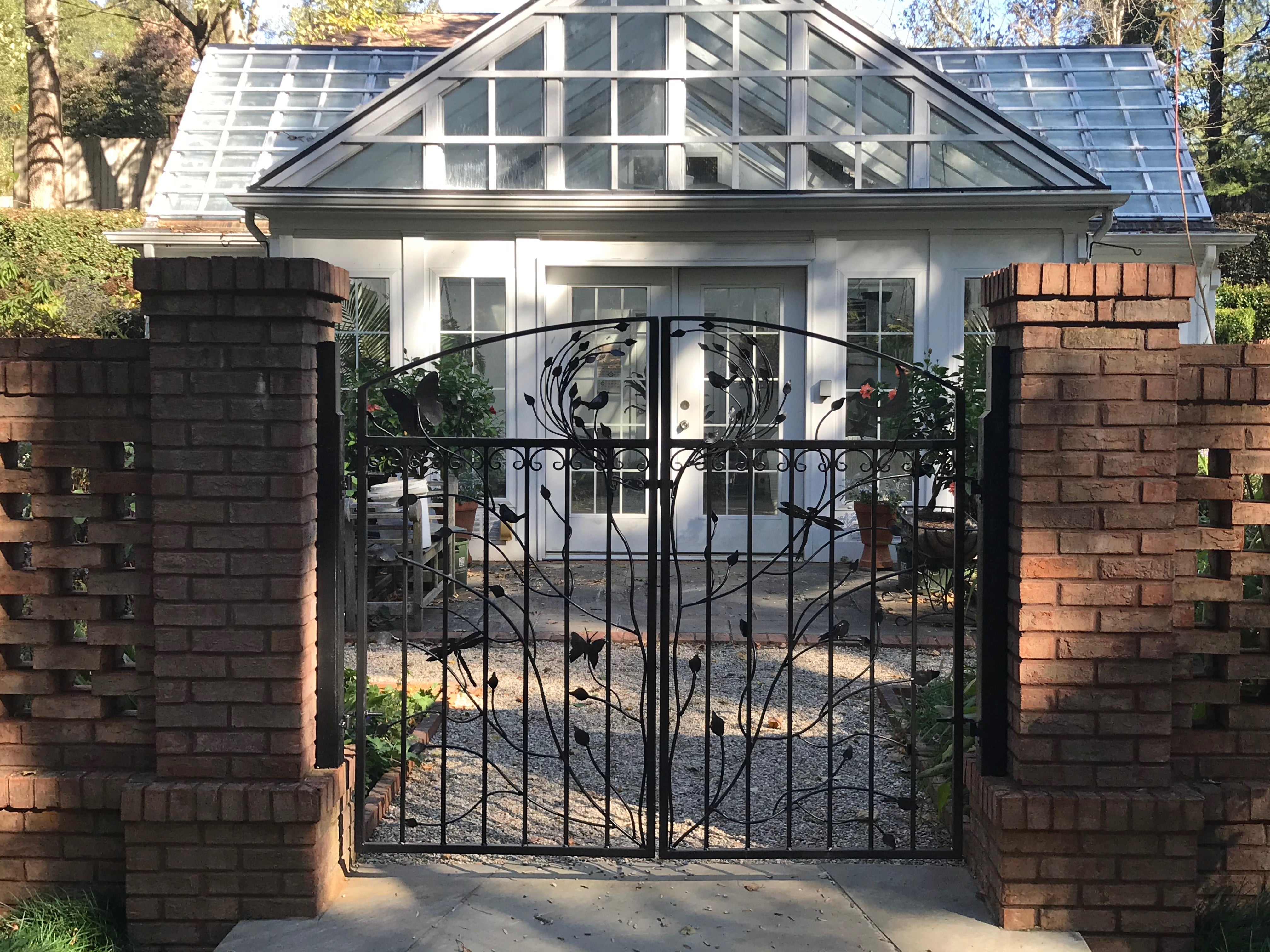 Woodland Iron Gate, Hand Crafted Double Entry Gate, 70 Inch Tall