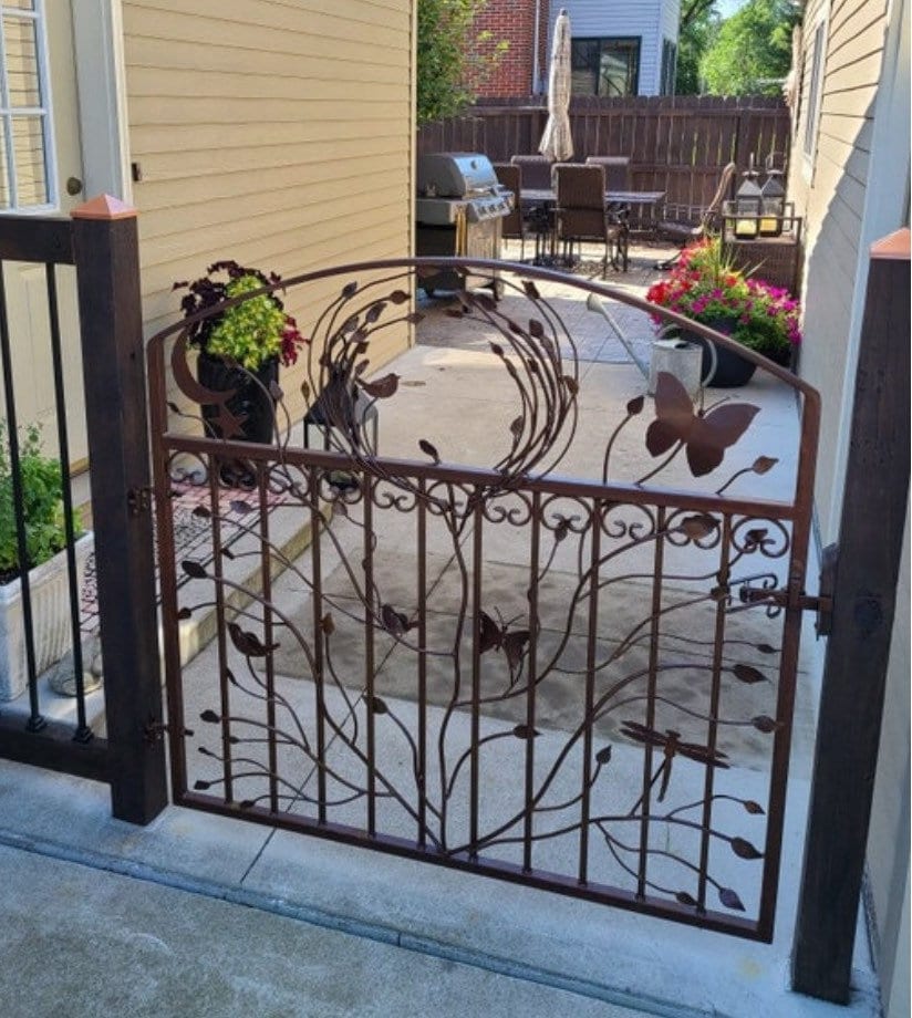 Handcrafted Iron Garden Gate: Woodland Scene, 4 ft Wide