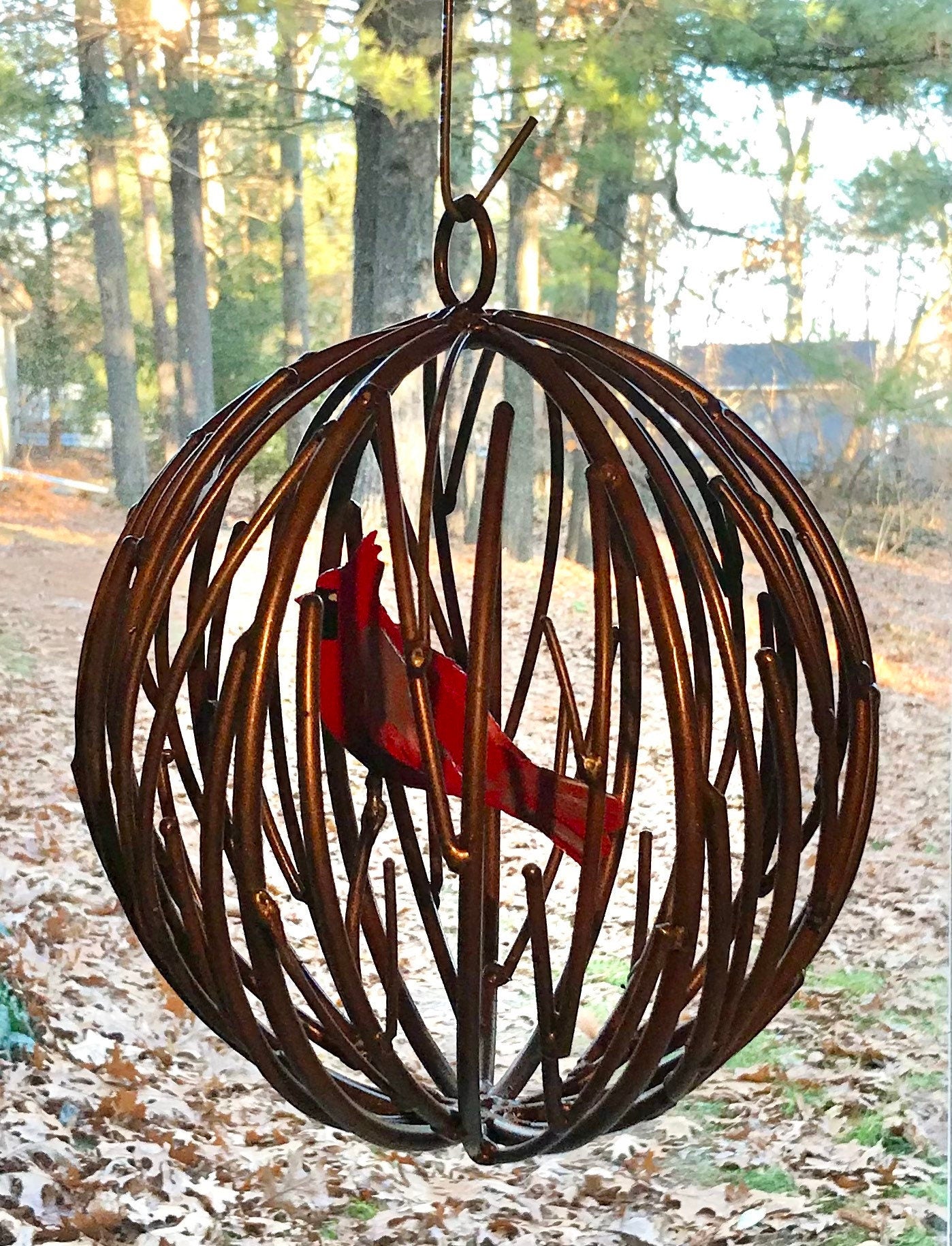Iron Vines Orb, Metal Bird, Iron Garden Art.
