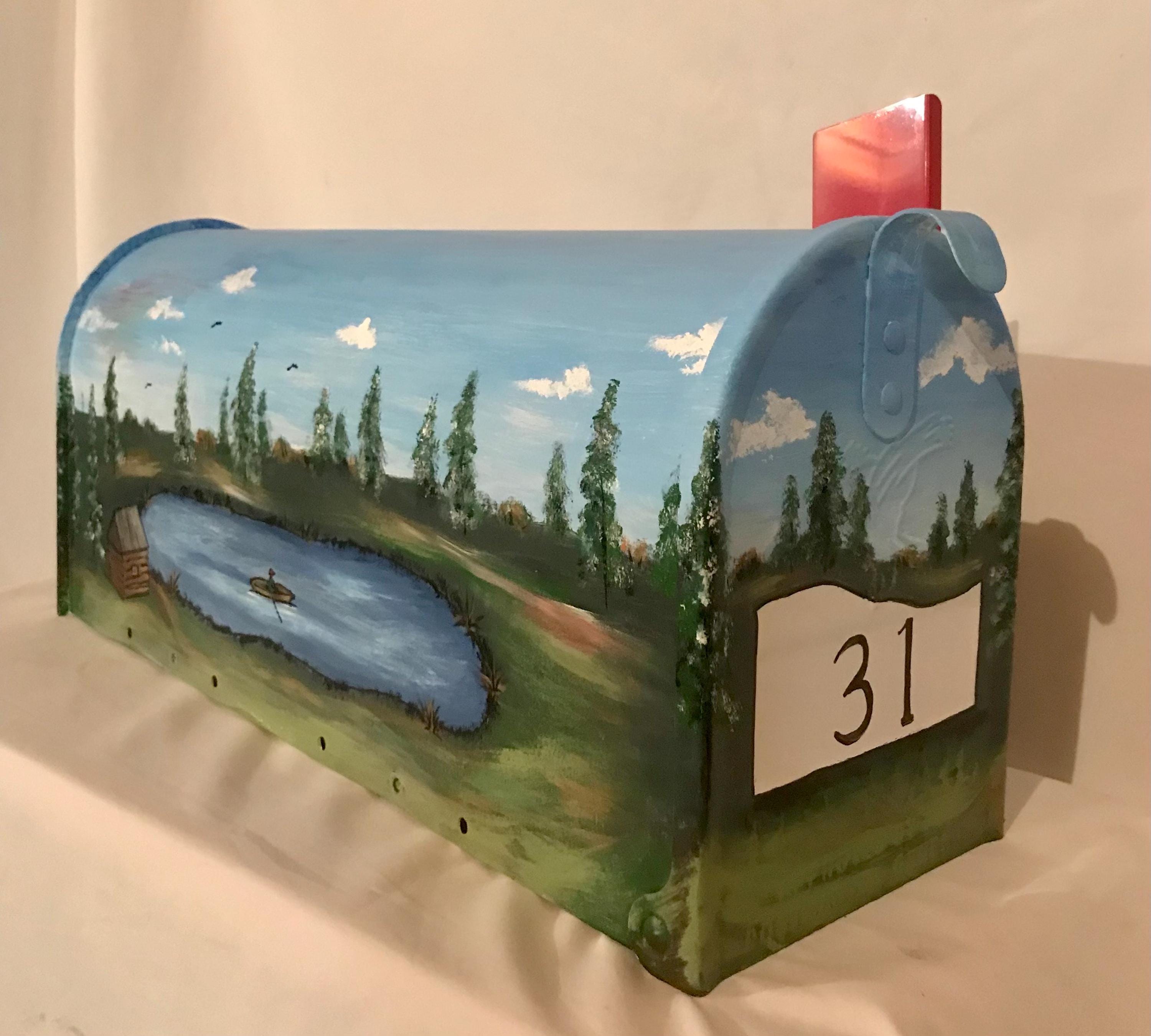 Fishermans Mailbox, Lake Cabin Mailbox, Hand Painted, Standard Size