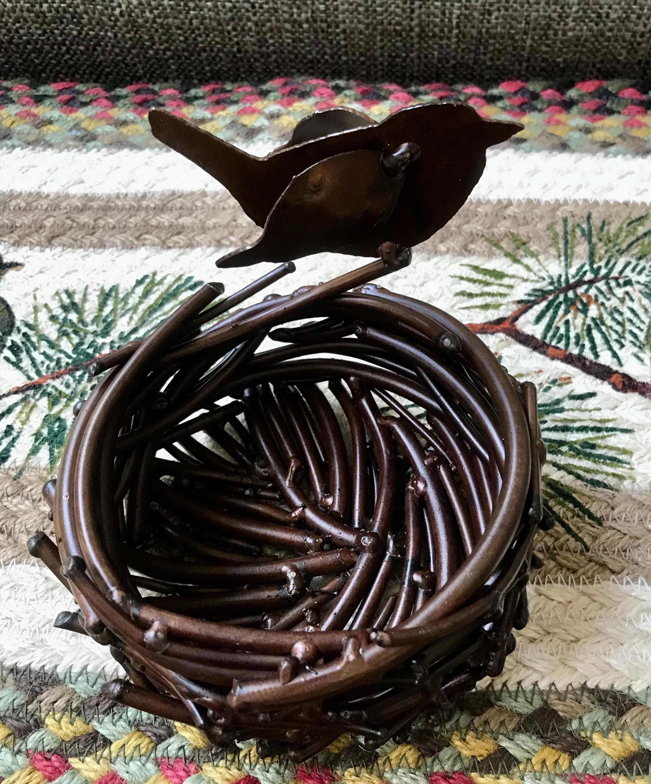 Metal Birds Nest, Decorative Twig Nest, With Bird