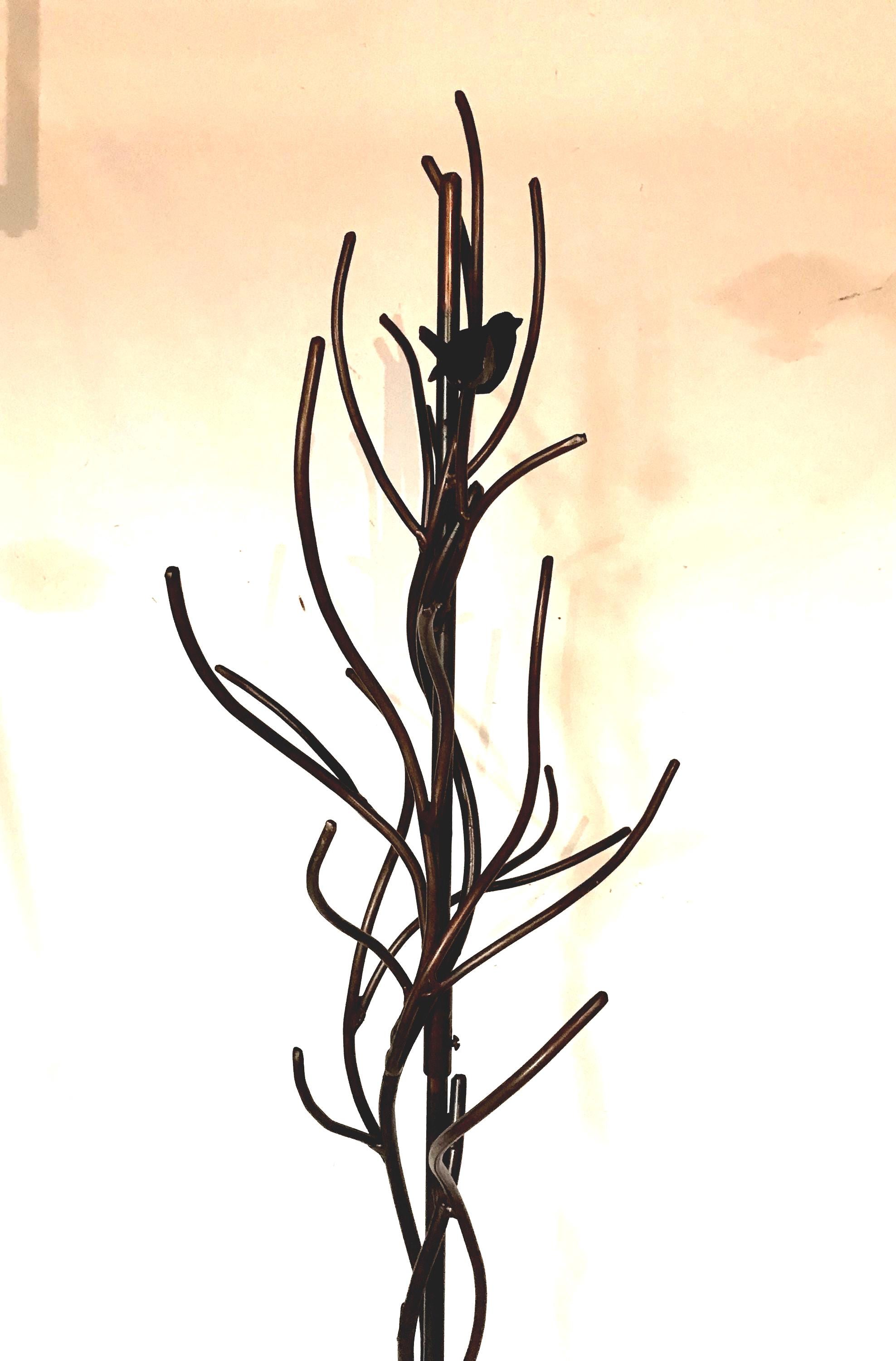 Hand Bent Steel Coat Tree: Rustic Iron Hall Tree with Metal Wren