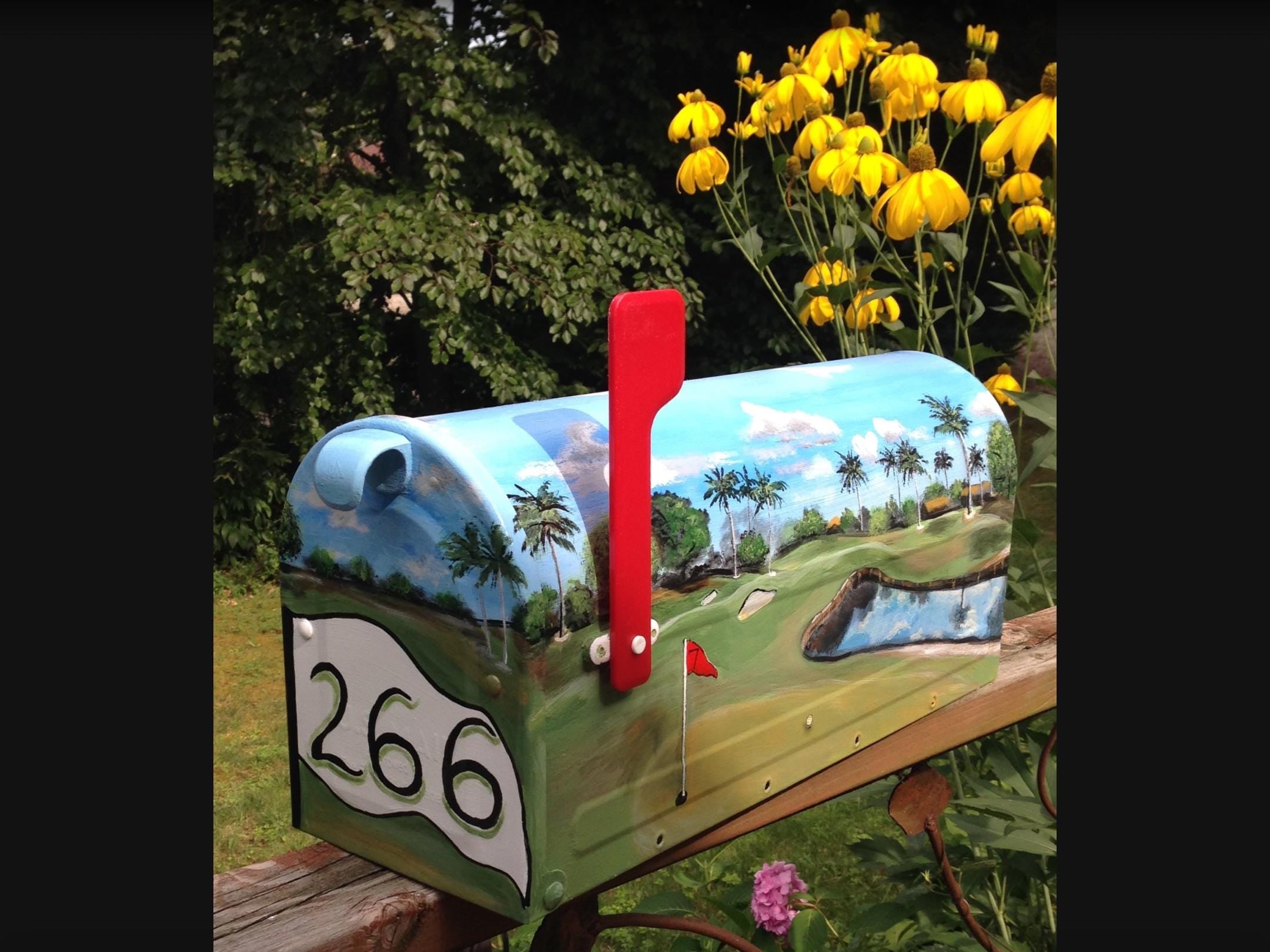 Golfers Mailbox, Hand painted, Custom Address, Standard Size