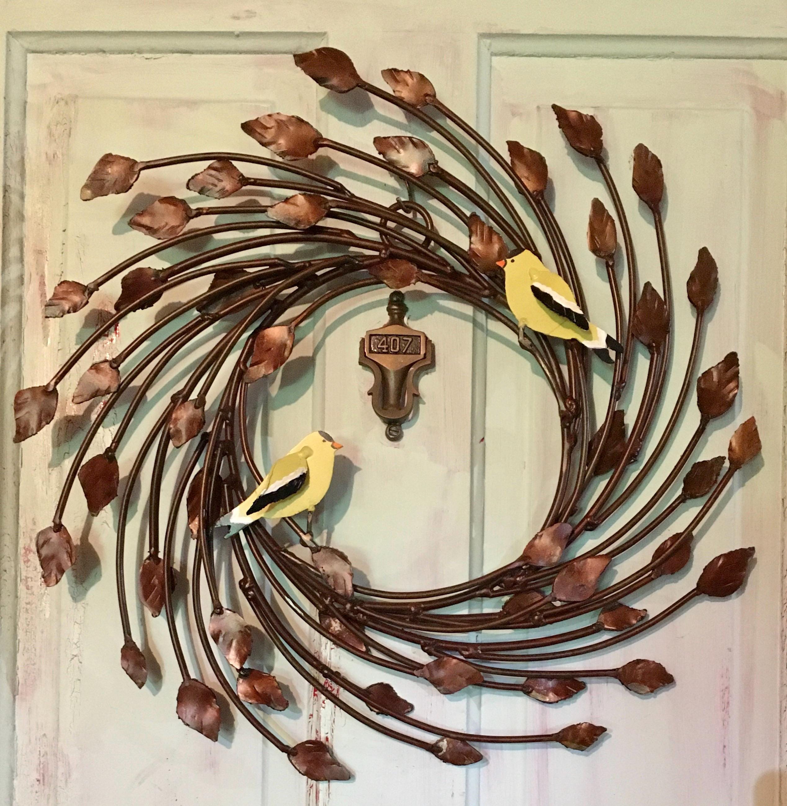 Metal Vines Wreath: Dragonfly, Bees, Birds - Door Decor