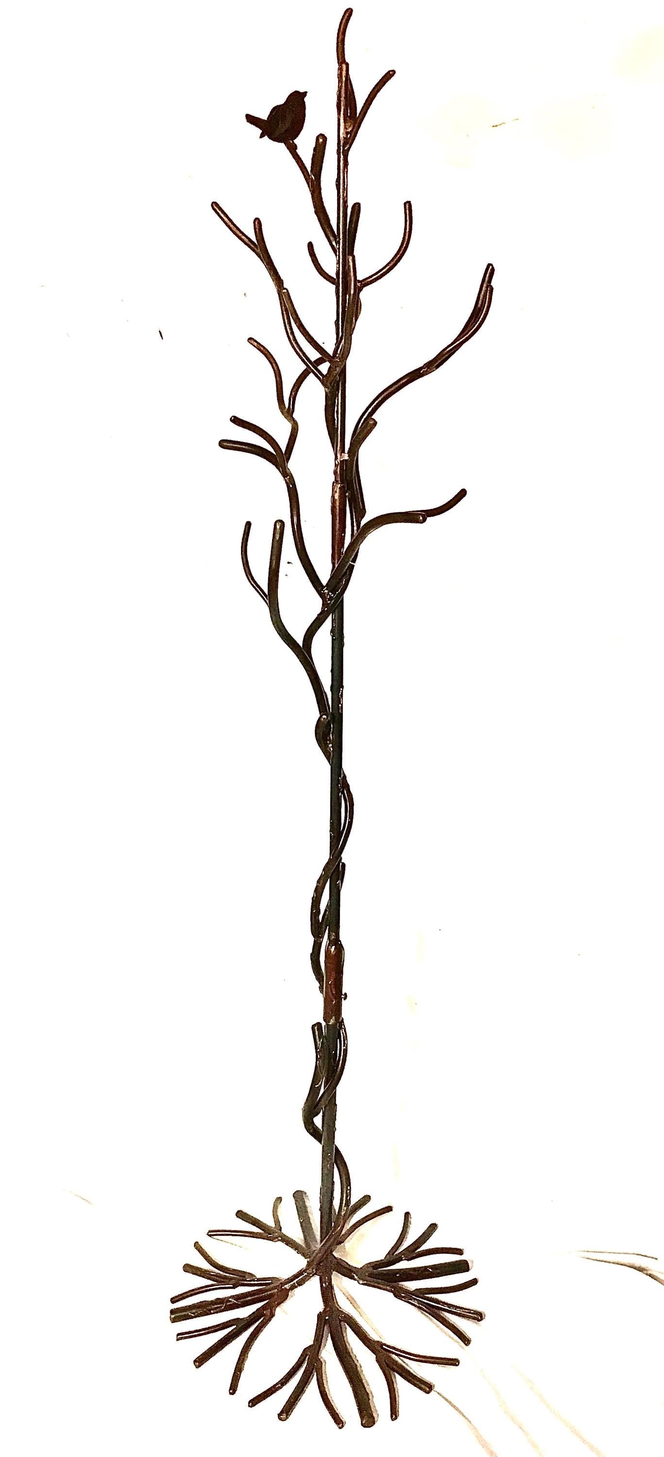 Hand Bent Steel Coat Tree: Rustic Iron Hall Tree with Metal Wren