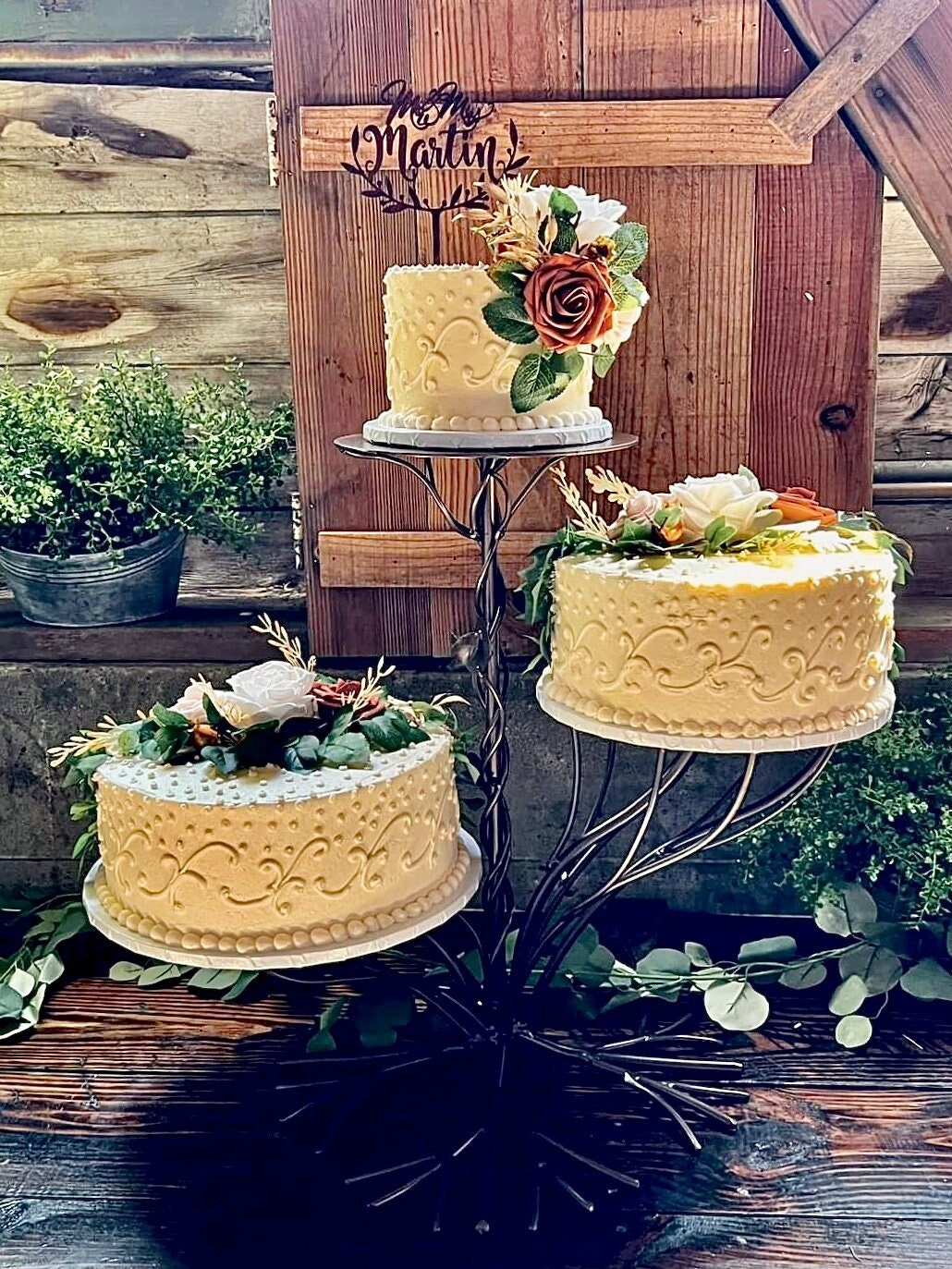 Hand Crafted Three Tier Cake Stand: Tree of Life Design