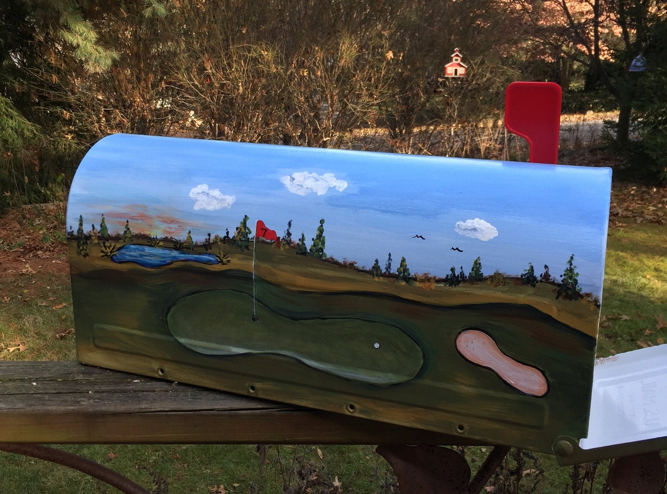 Golfers Mailbox, Hand painted, Custom Address, Standard Size