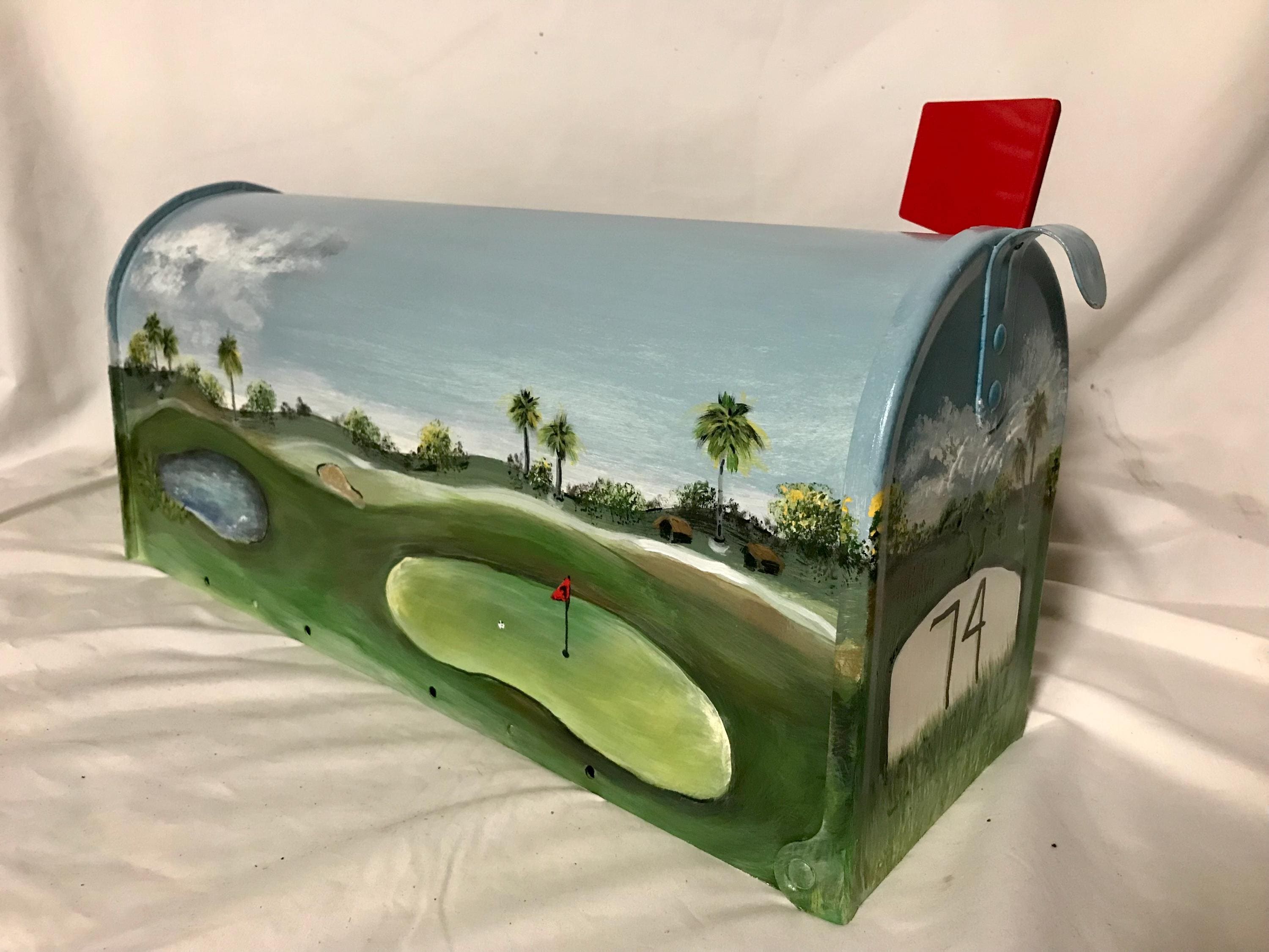 Golfers Mailbox, Hand painted, Custom Address, Standard Size