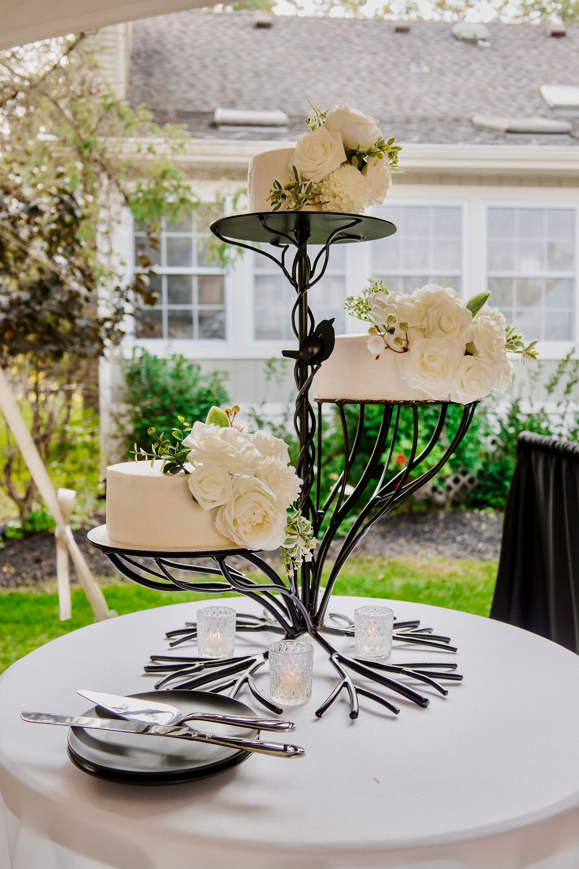 Hand Crafted Three Tier Cake Stand: Tree of Life Design
