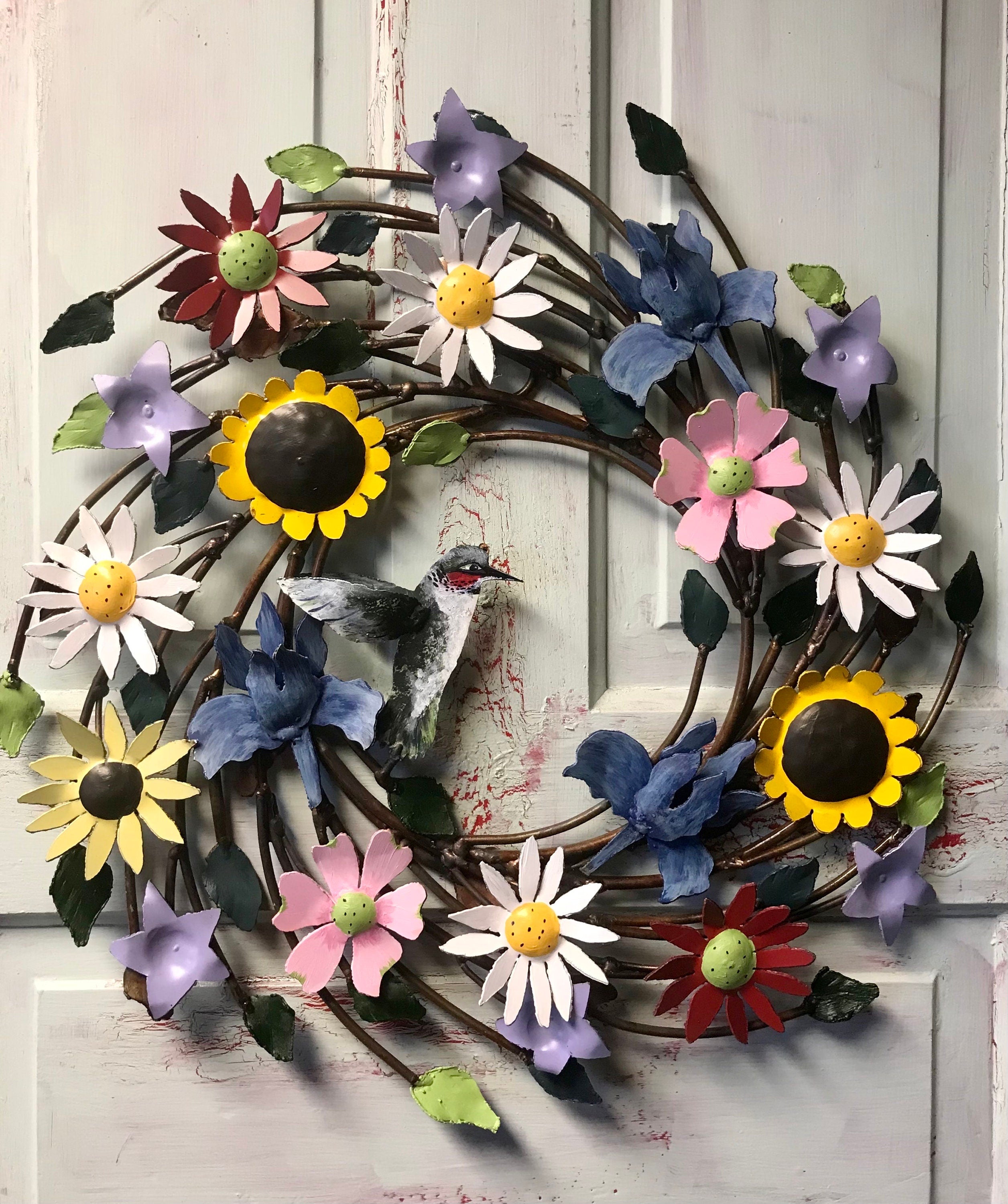 Hand Painted Metal Floral Wreath, Original Door Decor