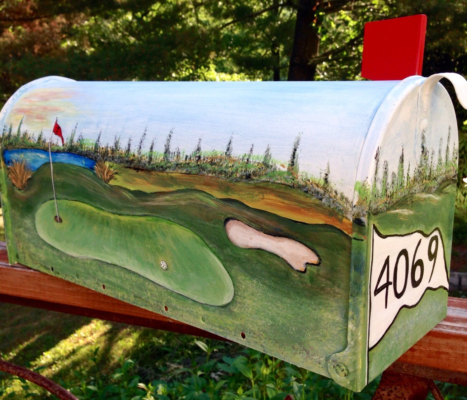 Golfers Mailbox, Hand painted, Custom Address, Standard Size