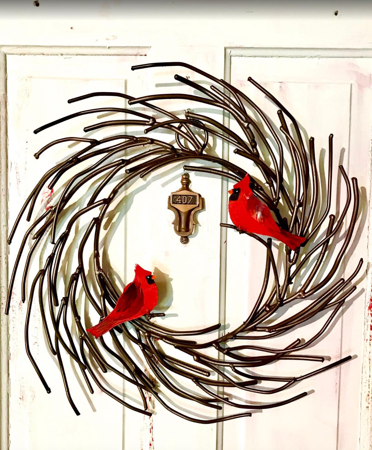 Metal Vines Wreath: Dragonfly, Bees, Birds - Door Decor