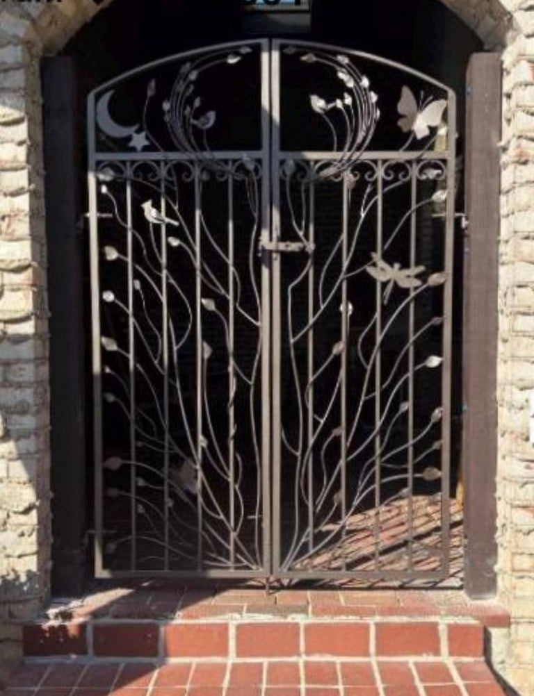 Woodland Iron Gate, Hand Crafted Double Entry Gate, 70 Inch Tall