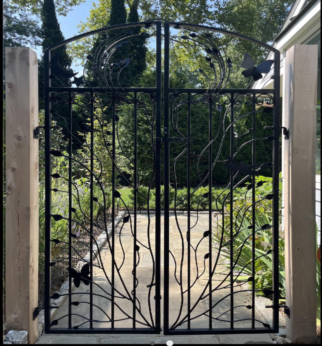 Woodland Iron Gate, Hand Crafted Double Entry Gate, 70 Inch Tall