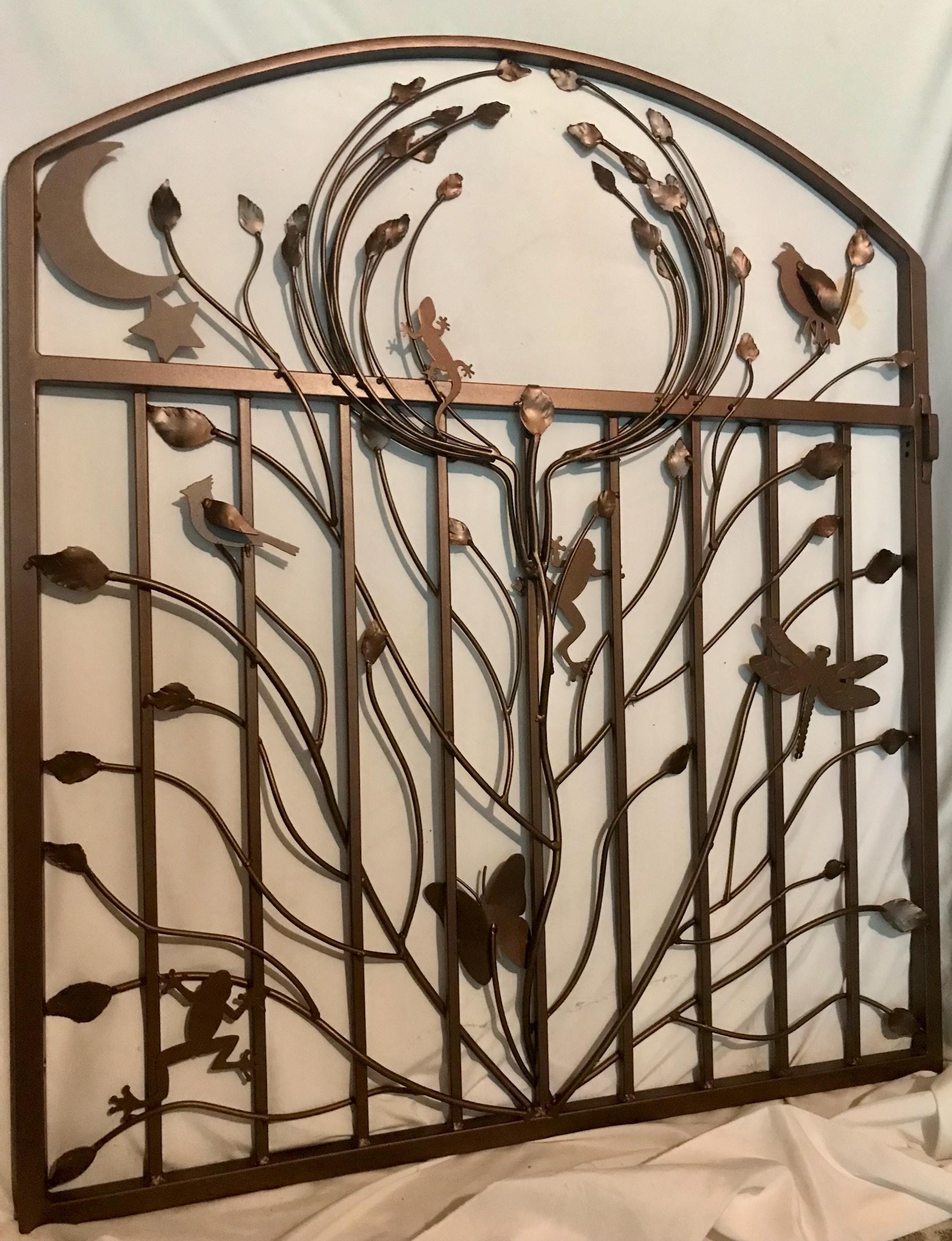 Handcrafted Iron Garden Gate: Woodland Scene, 4 ft Wide