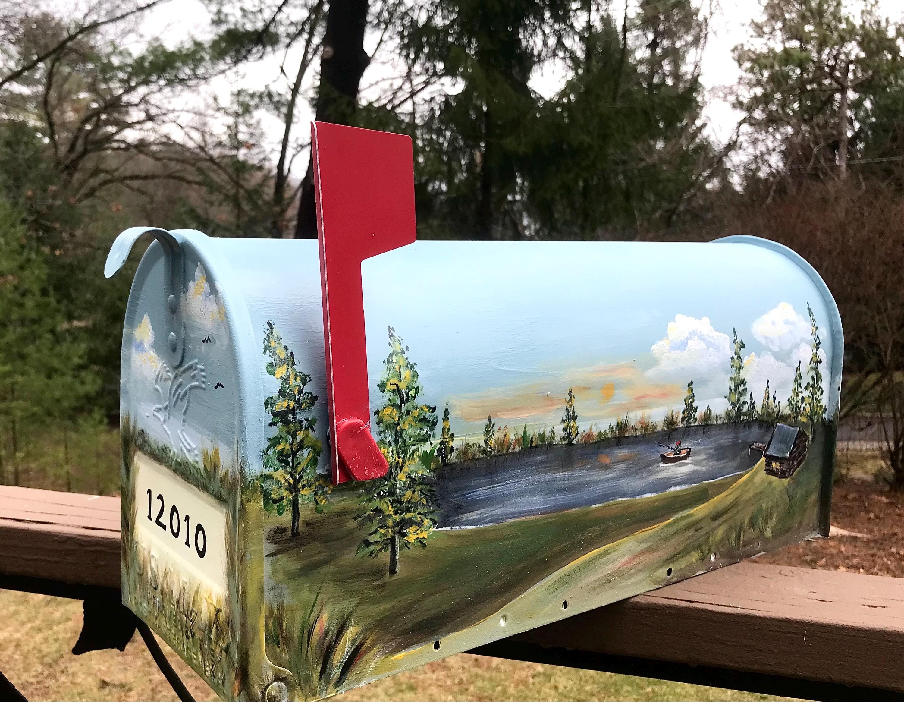 Fishermans Mailbox, Lake Cabin Mailbox, Hand Painted, Standard Size