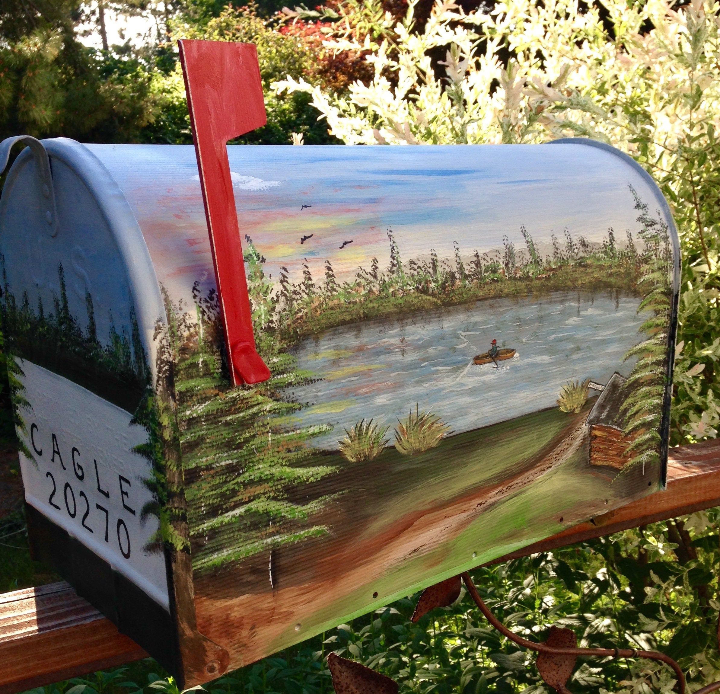 Fishermans Mailbox, Lake Cabin Mailbox, Hand Painted, Standard Size