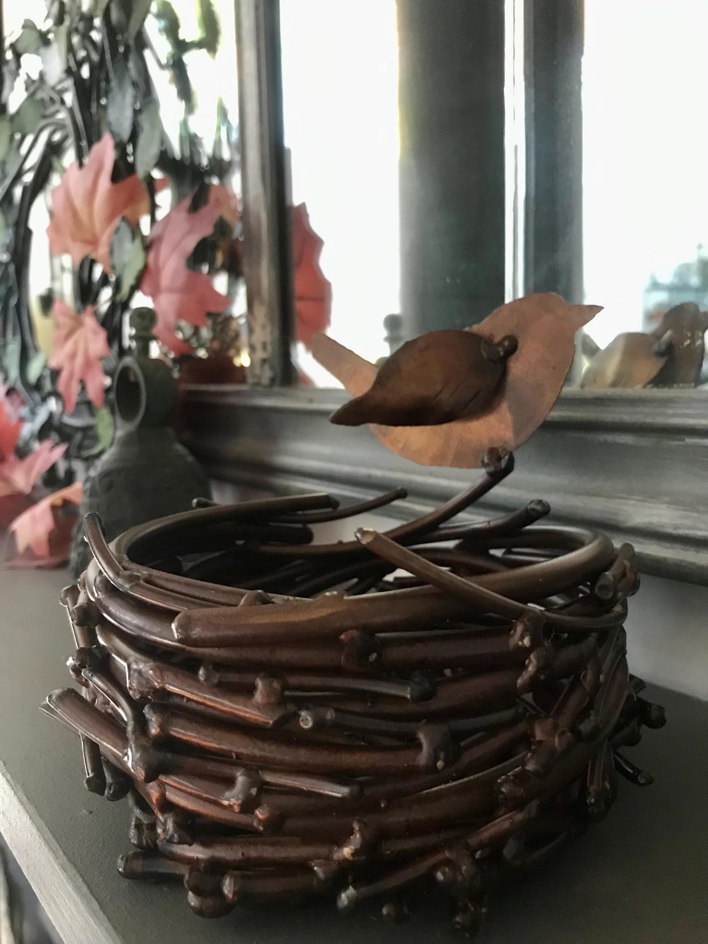 Metal Birds Nest, Decorative Twig Nest, With Bird