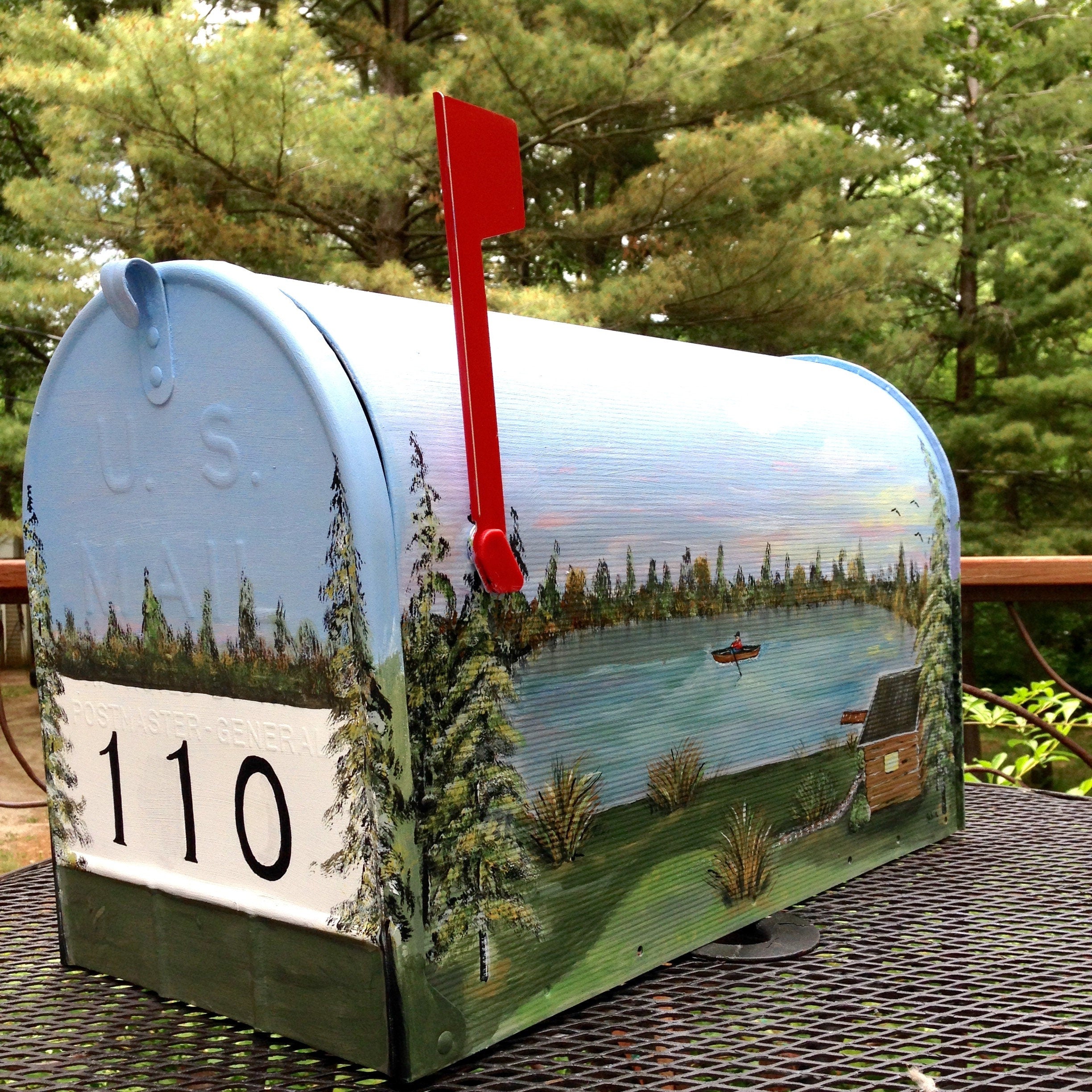 Fishermans Mailbox, Lake Cabin Mailbox, Hand Painted, Standard Size