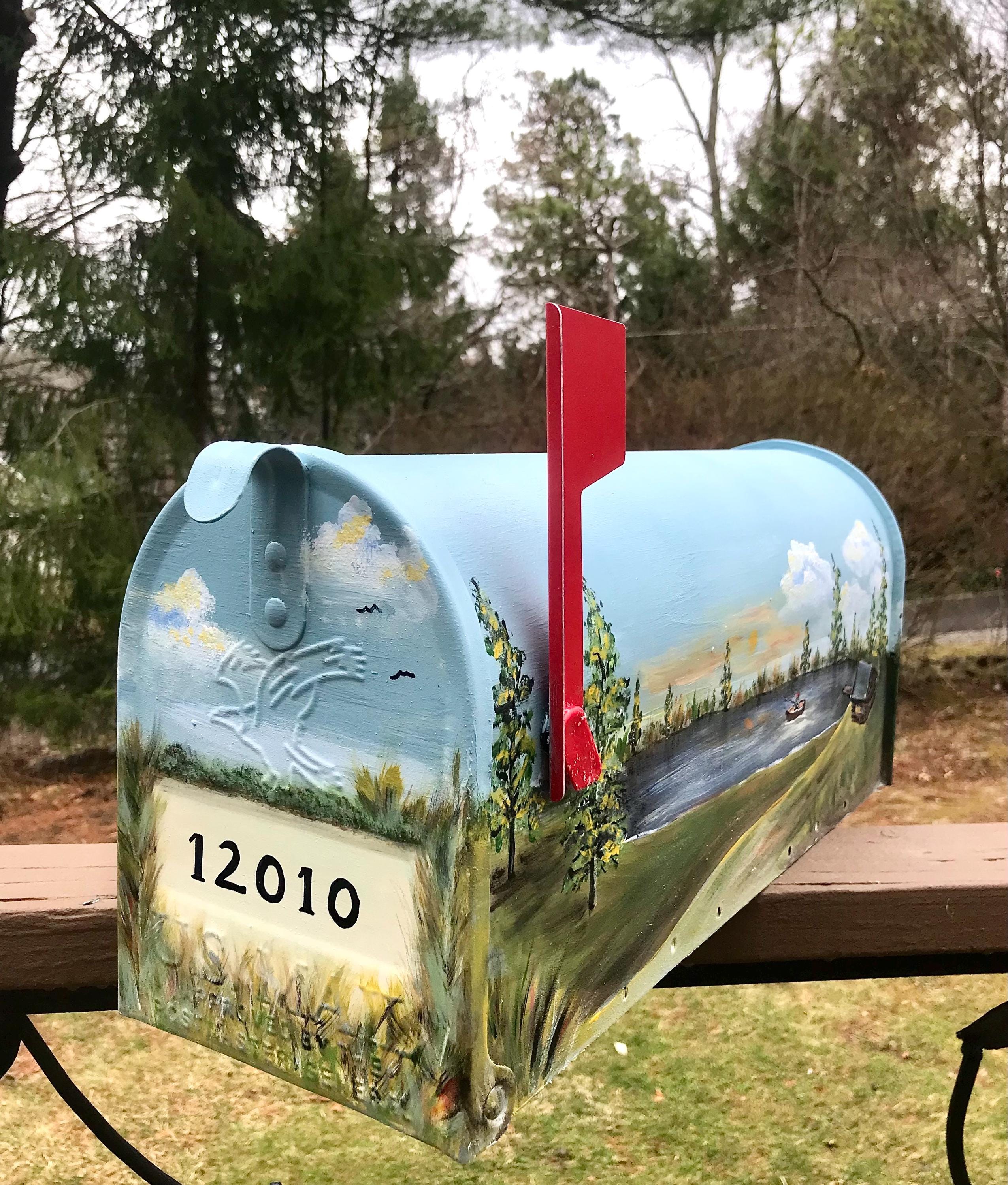 Fishermans Mailbox, Lake Cabin Mailbox, Hand Painted, Standard Size