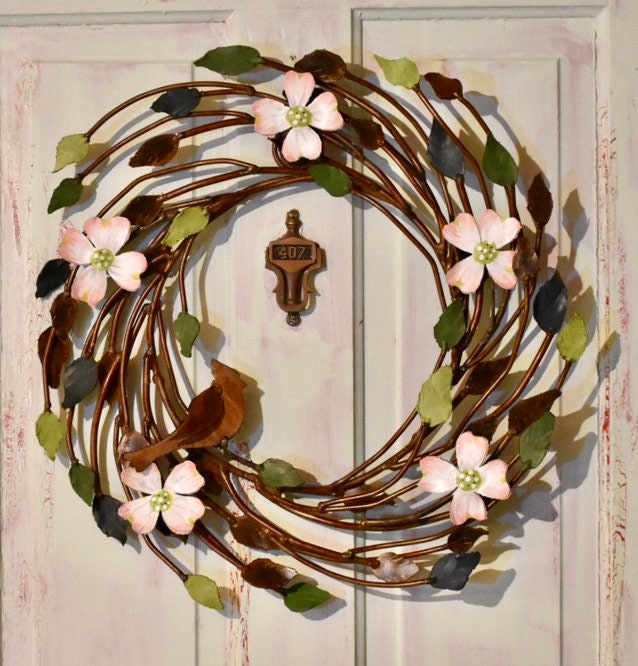 Metal Bird Wreath, Custom Painted Colors, Metal Birds, Metal Flowers, Door Size wreath.