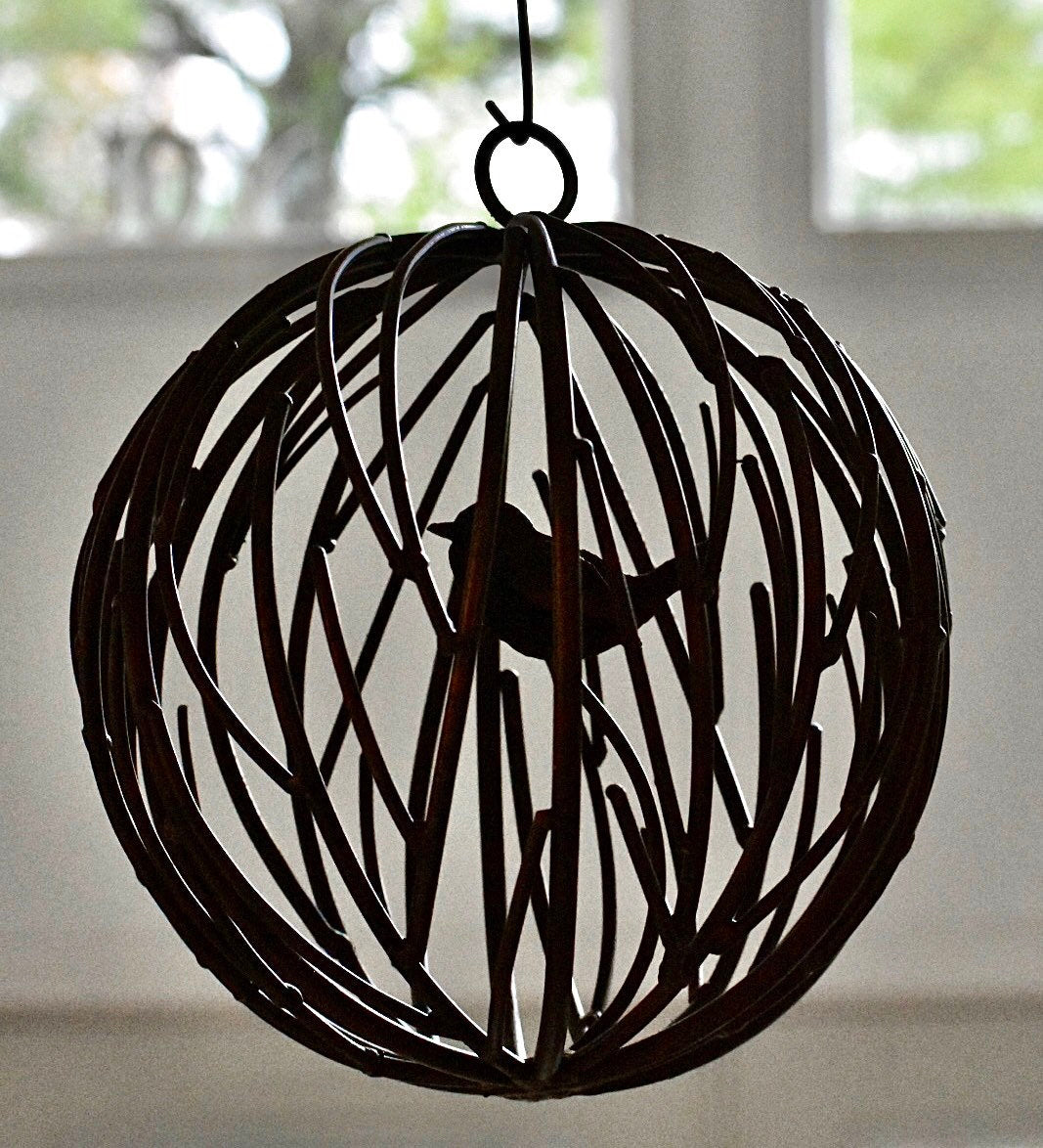 Iron Vines Orb, Metal Bird, Iron Garden Art.