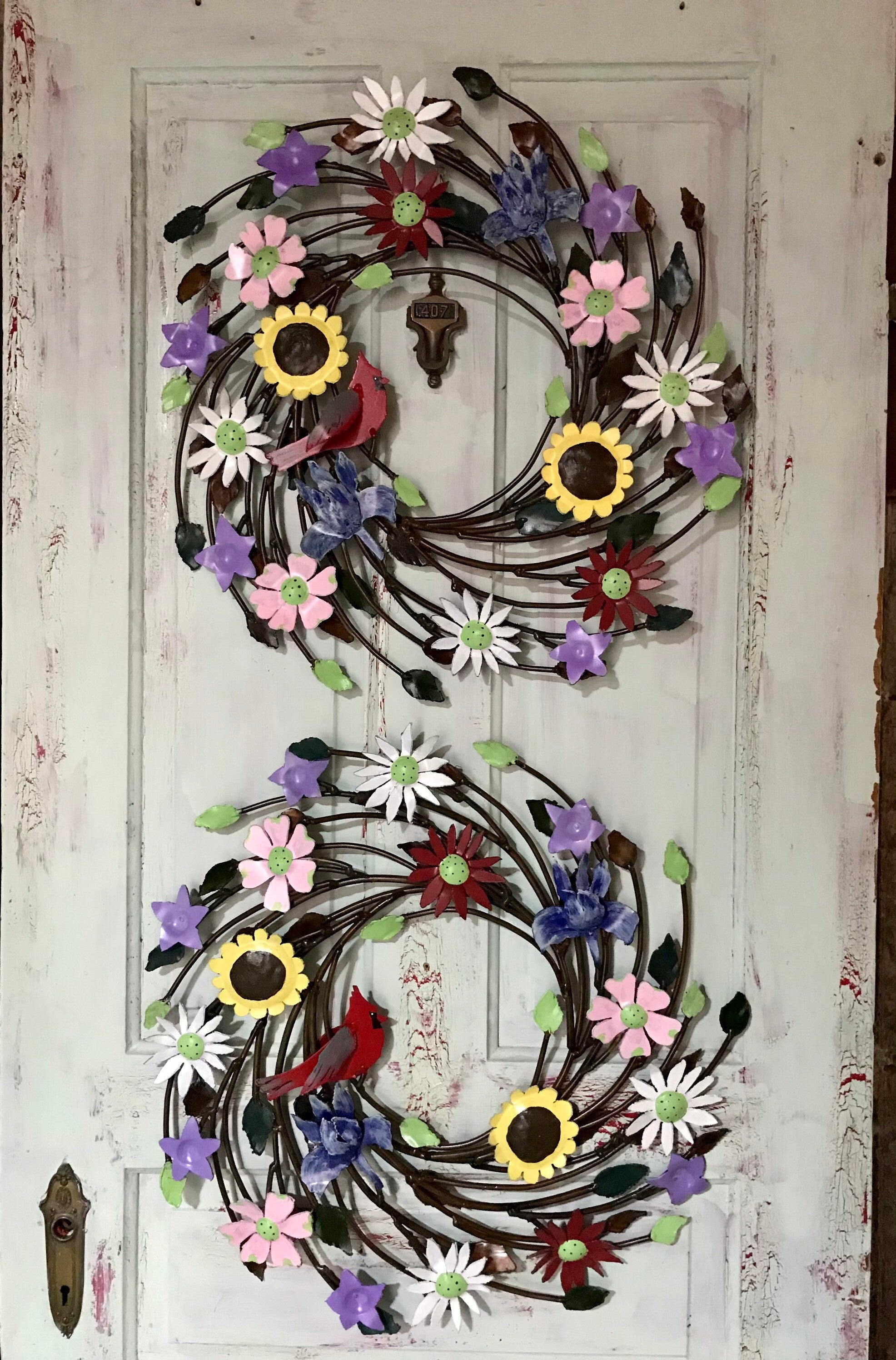 Hand Painted Metal Floral Wreath, Original Door Decor