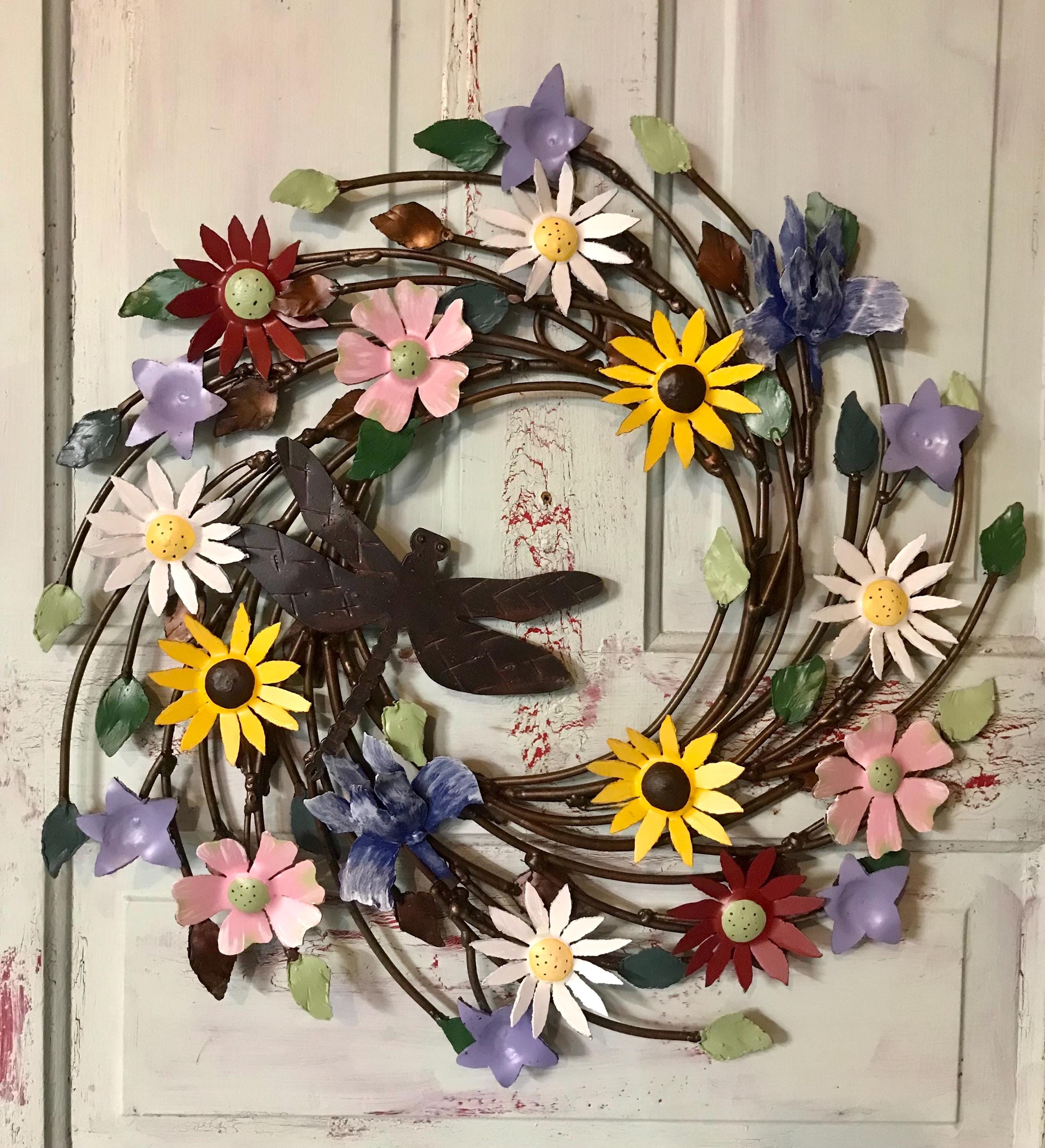 Hand Painted Metal Floral Wreath, Original Door Decor