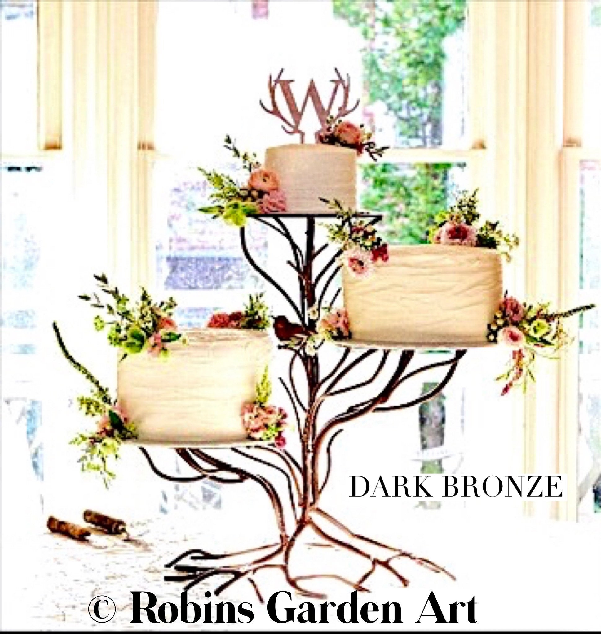 Hand Crafted Three Tier Cake Stand: Tree of Life Design