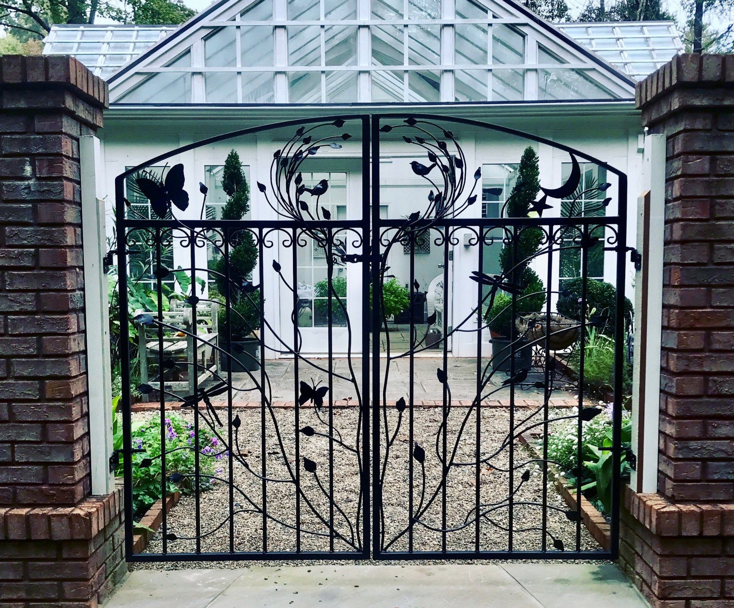Handmade Double Iron Garden Gate: Woodland Ornament, Steel Vines